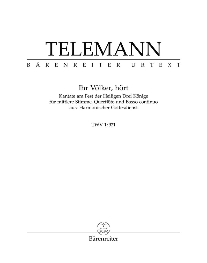 テレマン／「諸国の民よ、聞け」TWV 1:921　三賢者の祝日のためのカンタータ(原典版)の画像