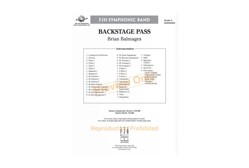 バックステージ・パス (バルメイジズ) 吹奏楽譜の画像